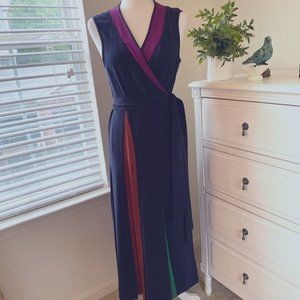 Diane Von Furstenberg Navy Colorblock Wrap Dress - Size 10